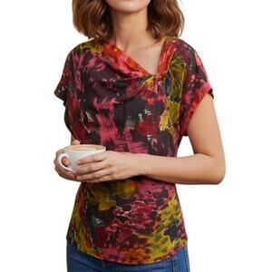 Trina Turk NEW Silk & Wool Top Womens Medium Asymmetrical Twisted Watercolor NWT